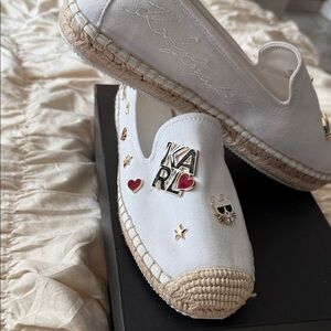 Karl Lagerfeld White Canvas Espadrilles with Embellishments NWT